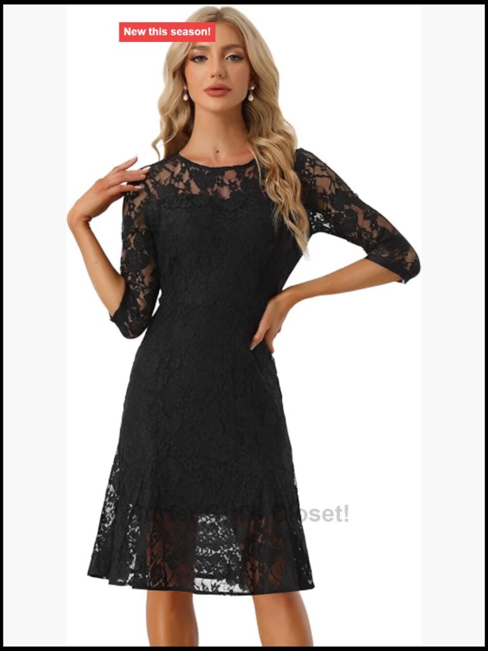 Elegant Lace Bodycon Fishtail Dress 3/4 Sleeves Cocktail Party